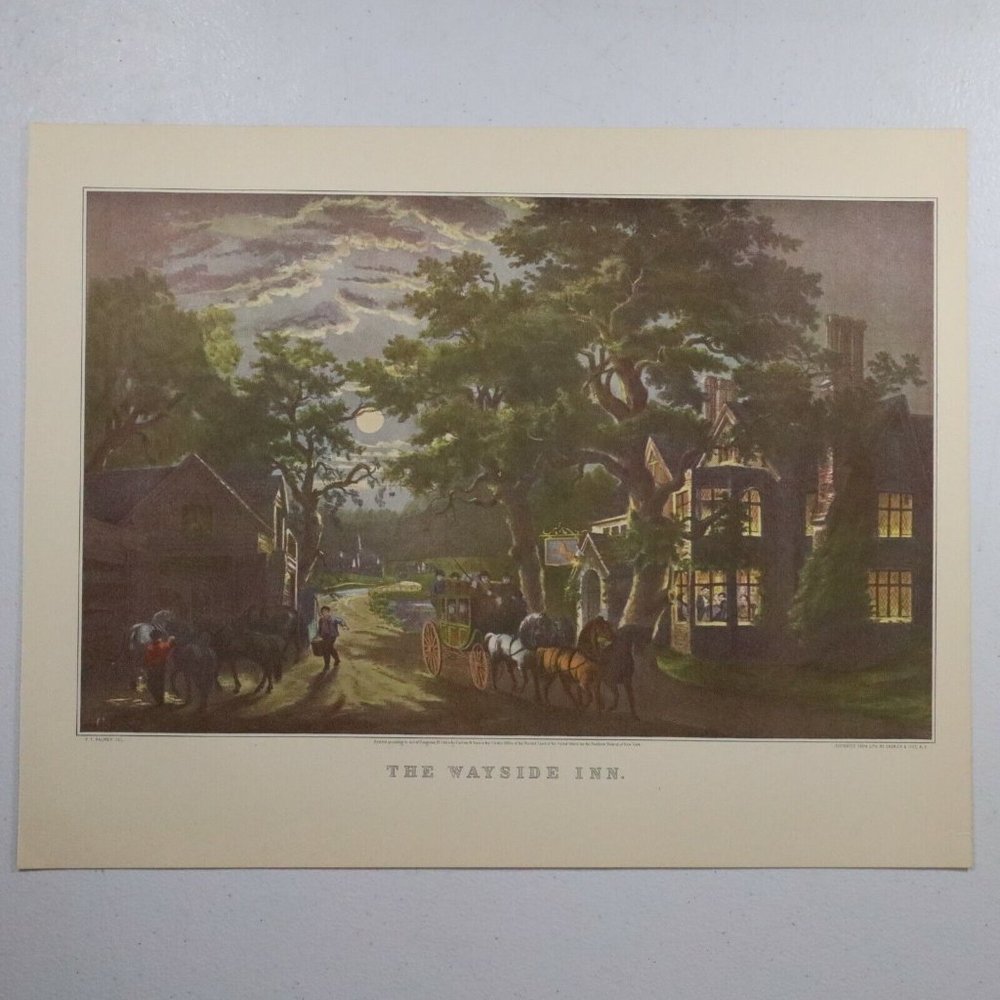 The Wayside Inn Currier & Ives Lithograph Reprint 11 3/4" x 13"